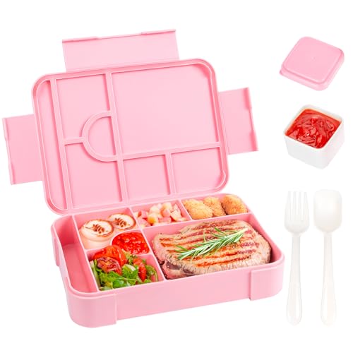 QCQHDU Bento Lunch Box, 1330ML Leakproof Bento Box für Kinder Erwachsene, Lebensmittel-Container mit 7 Fächern und Besteck-Set, Snack-Box für Kinder Schule Büro Mikrowelle spülmaschinenfest von QCQHDU