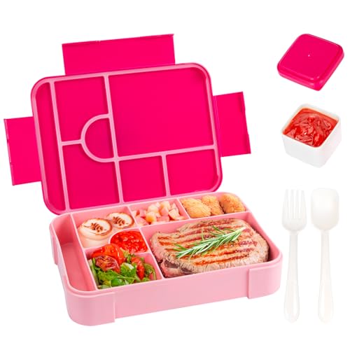 QCQHDU Bento Lunch Box, 1330ML Leakproof Bento Box für Kinder Erwachsene, Lebensmittel-Container mit 7 Fächern und Besteck-Set, Snack-Box für Kinder Schule Büro Mikrowelle spülmaschinenfest von QCQHDU