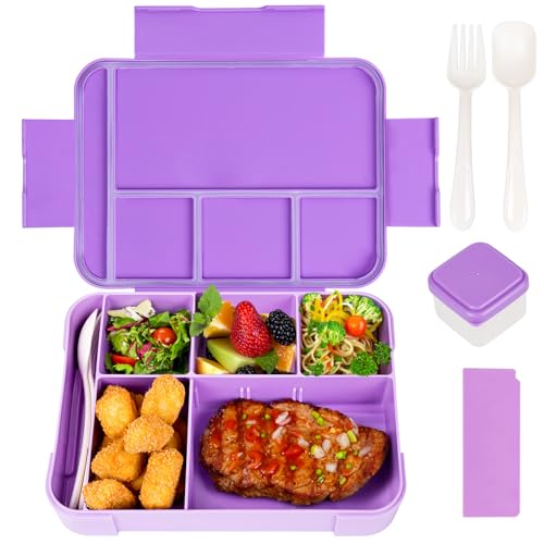 QCQHDU Brotdose Kinder mit Fächern,1330ml Lunchbox Kinder, Auslaufsicher Jausenbox mit 6 Fächern Besteckset,BPA-frei Bento Box Erwachsene,Mikrowellenfest für Schule Arbeit Picknick(Violett) von QCQHDU