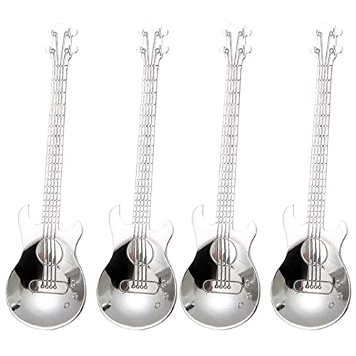 4 Stück Kaffeelöffel, Gitarren Kaffee Löffel Set, Dessert Kaffee Zuckerlöffel, Edelstahl Gitarrenlöffel Set zum Rühren von Getränken, Mixen von Milchshake, Marmelade ( Silber ) von QDDP