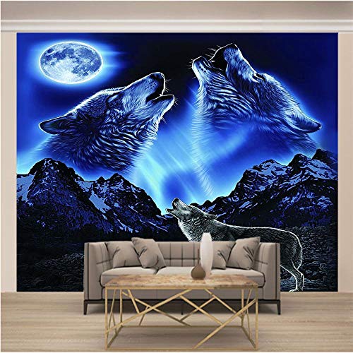 Fototapete kinderzimmer Tier Nacht Mond Wolf 300x210cm 3D VliesTapeten Wandbild Wohnzimmer Schlafzimmer Büro Design Wanddeko von QDDRL