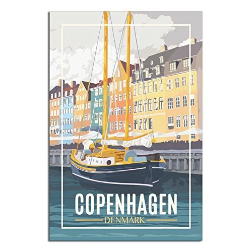 Copenhagen Dänemark Vintage Reise Poster Malerei Poster Moderne Familie Leinwand Kunst Poster Schlafzimmer Deko von QDJH