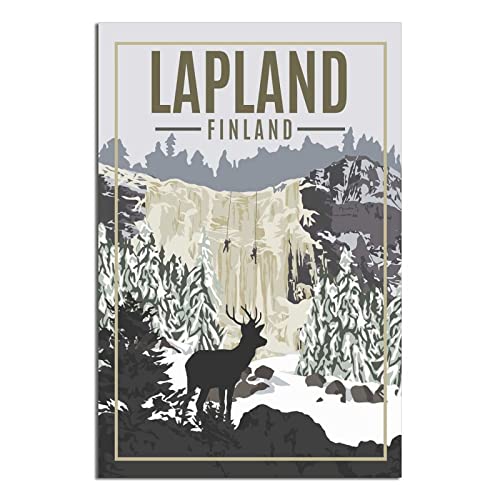 Lapland Finnland Vintage Reise Poster Malerei Poster Moderne Familie Leinwand Kunst Poster Schlafzimmer Deko von QDJH