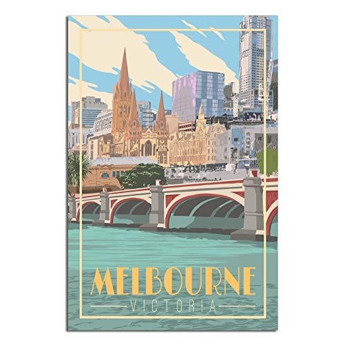 Melbourne Australia Vintage Reiseposter Gemälde Poster Moderne Familie Leinwand Kunst Poster Schlafzimmer Deko von QDJH