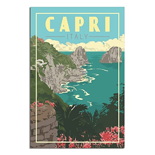 Poster, Motiv: Capri-Italien, Vintage, Reise-Poster, Gemälde, moderne Familie, Leinwand-Kunst, Poster, Schlafzimmer, dekorativ von QDJH