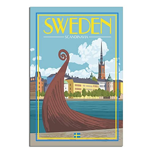 Schweden Stockholm Vintage Reise Poster Malerei Poster Moderne Familie Leinwand Kunst Poster Schlafzimmer Deko von QDJH