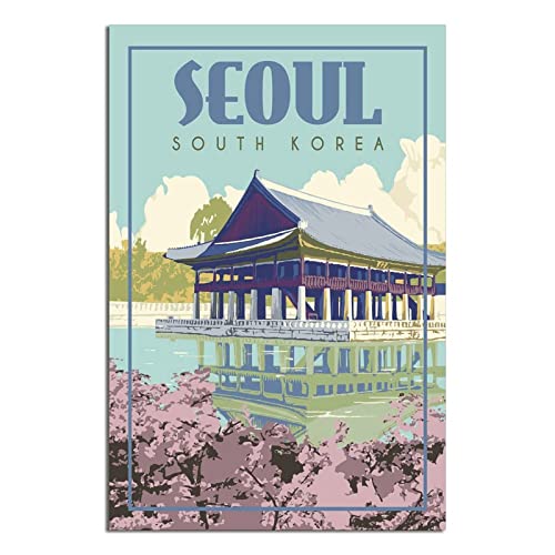 QDJH Seoul Südkorea Vintage Reise Poster Malerei Poster Moderne Familie Leinwand Kunst Poster Schlafzimmer Dekorative von QDJH