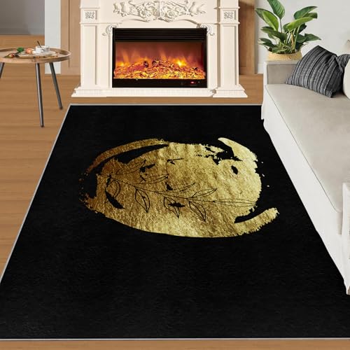 Abstrakte schwarz-goldene Teppiche mittelalterlicher Teppich mit einfachem Muster dunkelschwarzer Teppiche für Wohnzimmer faltbarer Anti-Rutsch-Teppich für Schlafzimmer Büro Haustier 180x220 cm Abstrakte schwarz-goldene Teppiche mittelalterlicher Teppich mit einfachem Muster dunkelschwarzer Teppiche für Wohnzimmer faltbarer Anti-Rutsch-Teppich für Schlafzimmer Büro Haustier 180x220 cm von QDJKBL