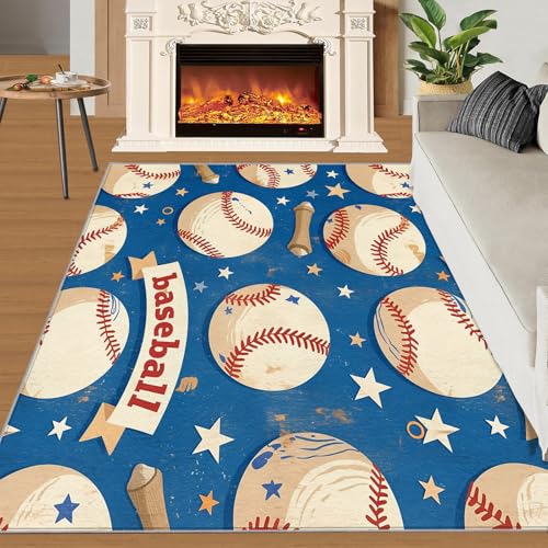 Baseball-Teppiche für Jungen und Kinder Schlafzimmer Sportteppich Vintage-Baseball-Muster Teppiche mit Sportmotiv Dekor-Teppichunterlage für Wohnzimmer, Café, Büro, Fußmatten, Veranda 80x220 cm Baseball-Teppiche für Jungen und Kinder Schlafzimmer Sportteppich Vintage-Baseball-Muster Teppiche mit Sportmotiv Dekor-Teppichunterlage für Wohnzimmer, Café, Büro, Fußmatten, Veranda 80x220 cm von QDJKBL