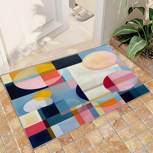 Bunter geometrischer Teppich nordischer Stil abstrakter Boho-Teppich, minimalistischer Teppiche im Mid-Century-Stil, kreisförmig, geometrisch gestreift für Wohnzimmer Café Büro Fußmatten 60x120 cm Bunter geometrischer Teppich nordischer Stil abstrakter Boho-Teppich, minimalistischer Teppiche im Mid-Century-Stil, kreisförmig, geometrisch gestreift für Wohnzimmer Café Büro Fußmatten 60x120 cm von QDJKBL