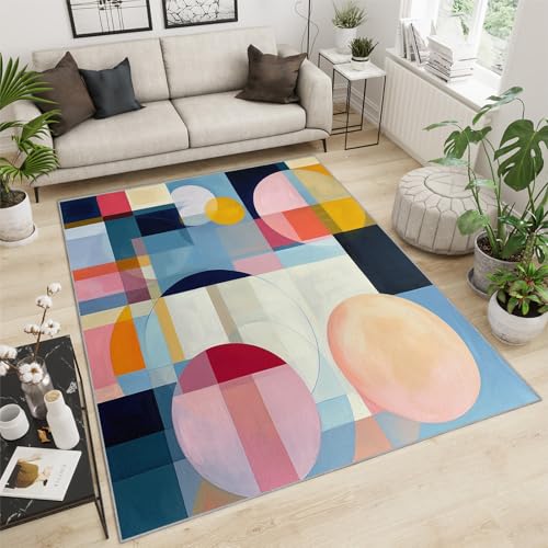 Bunter geometrischer Teppich nordischer Stil abstrakter Boho-Teppich, minimalistischer Teppiche im Mid-Century-Stil, kreisförmig, geometrisch gestreift für Wohnzimmer Café Büro Fußmatten 70x140 cm Bunter geometrischer Teppich nordischer Stil abstrakter Boho-Teppich, minimalistischer Teppiche im Mid-Century-Stil, kreisförmig, geometrisch gestreift für Wohnzimmer Café Büro Fußmatten 70x140 cm von QDJKBL