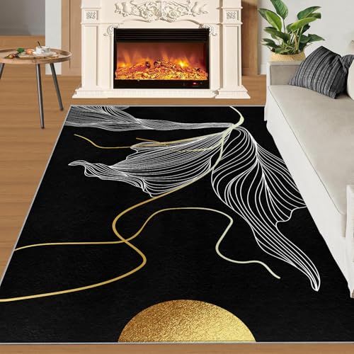 Dunkelschwarzer Teppich moderne Kunst abstrakter Teppich einfacher geometrischer Streifenteppich heller Luxus-Schlafzimmerteppich maschinenwaschbare Fußmatte für Wohnzimmer Kinderzimmer 80x220 cm Dunkelschwarzer Teppich moderne Kunst abstrakter Teppich einfacher geometrischer Streifenteppich heller Luxus-Schlafzimmerteppich maschinenwaschbare Fußmatte für Wohnzimmer Kinderzimmer 80x220 cm von QDJKBL