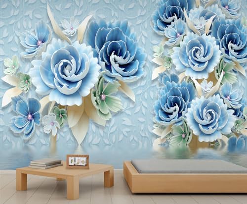 Geprägte Anlage Wandbilder, 3D, blaues Blumen-Wandbild, nordisches, leichtes, luxuriöses Blumen-Wandbild, Tapete, Vintage, nordische Anlage Wandbilder für Schlafzimmer, Wohnzimmer, Küche 430 x 300 cm Geprägte Anlage Wandbilder, 3D, blaues Blumen-Wandbild, nordisches, leichtes, luxuriöses Blumen-Wandbild, Tapete, Vintage, nordische Anlage Wandbilder für Schlafzimmer, Wohnzimmer, Küche 430 x 300 cm von QDJKBL