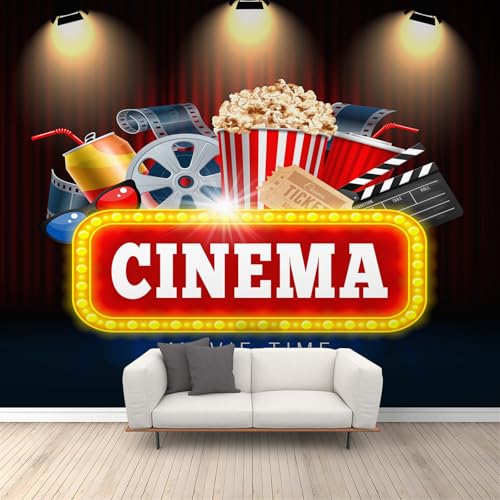 Klassisches Kino-Wandbild mit Filmmotiven Popcorn-Getränke, Filmrollen, Wandbilder, Heimkino-Dekoration, Tapete, hochauflösendes Wandtattoo für Schlafzimmer nicht abziehen und aufkleben 100 x 70 cm von QDJKBL