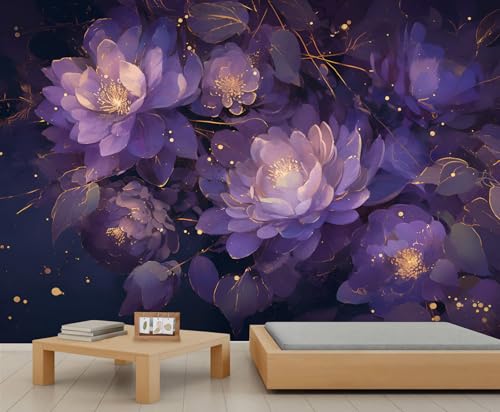 Lila Pfingstrosen-Blumenwandbild, dunkle Vintage-Blumenwandbilder, luxuriöses dunkles Hintergrundwandbild, romantische Blumenpflanzentapete für Wohnzimmer, Schlafzimmer, Badezimmer 200 x 140 cm Lila Pfingstrosen-Blumenwandbild, dunkle Vintage-Blumenwandbilder, luxuriöses dunkles Hintergrundwandbild, romantische Blumenpflanzentapete für Wohnzimmer, Schlafzimmer, Badezimmer 200 x 140 cm von QDJKBL