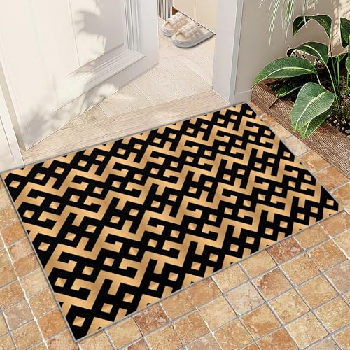Moderne Minimalistische Geometrische Teppiche Schwarz-Goldener Liniendruck-Teppich Moderner Geometrischer Großer Teppich Niedriger Flor Waschbarer Fußmatte für Schlafzimmer Und Wohnzimmer 60x140 cm von QDJKBL