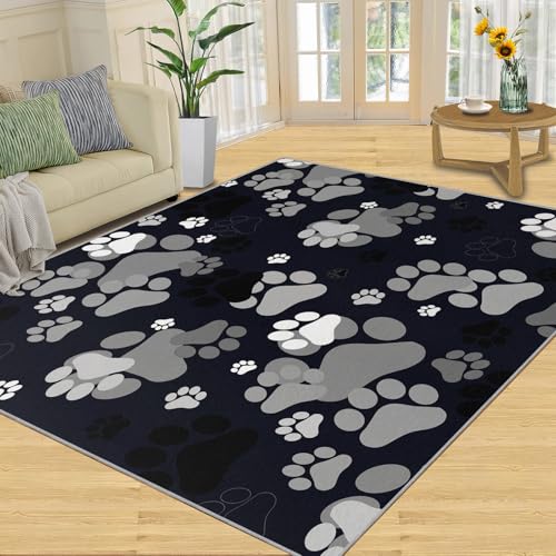 Niedlicher Hundepfoten-Teppich Haustierpfotenabdruck-Teppich grauer Tierpfotenabdruck-Teppiche Cartoon-Kinderzimmer-Teppiche rutschfester Fußmatte für Wohnzimmer Schlafzimmer Nachttisch 180x220 cm von QDJKBL