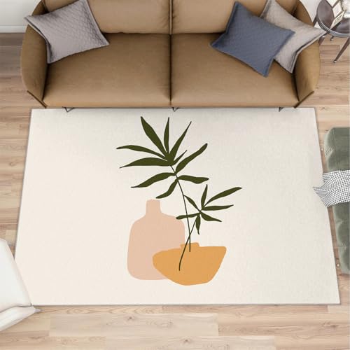 Palmblatt-Teppich für Wohnzimmer minimalistischer botanischer Teppich nordischer einfacher mittelalterlicher Teppiche moderne Kunst-Teppichmatte für Schlafzimmer Büro Familie und Haustier 160x200 cm von QDJKBL
