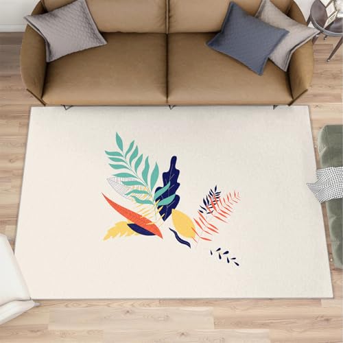 QDJKBL Abstrakte Pflanzenteppiche moderner minimalistischer Teppich für das Wohnzimmer böhmischer Pflanzenblätter-Teppiche Rutschfester waschbarer Teppich niedriger Flor dünne Teppiche 150x240 cm von QDJKBL