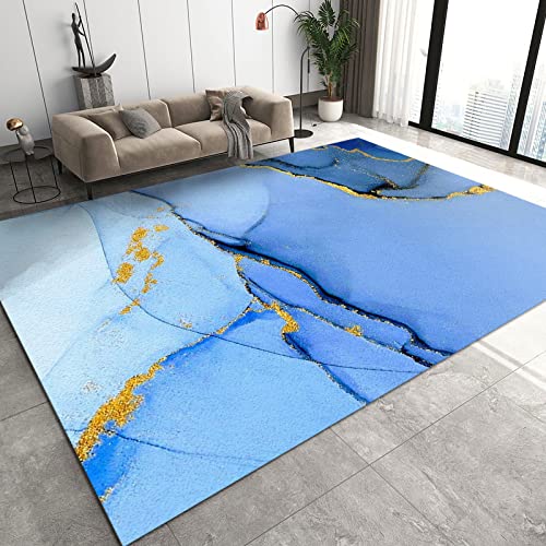 QDJKBL Abstrakter Blauer Marmor-Teppich, Farbverlauf-Tintenmuster, Wohnzimmer-Teppich, Teppich für den Innenbereich, wasserfest, helle Farbe, auf Schlafzimmer und Kinderzimmer auftragen, 160 x 220 cm von QDJKBL