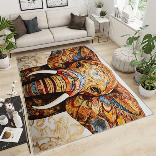 QDJKBL Afrikanischer Elefanten-Teppich, Mandala, Bohemian-Elefanten-Teppich, indischer tropischer Wildtier Teppichboden, großer Rutschfester Tierteppich für Schlafzimmer, Küche, Esszimmer 140x200 cm QDJKBL Afrikanischer Elefanten-Teppich, Mandala, Bohemian-Elefanten-Teppich, indischer tropischer Wildtier Teppichboden, großer Rutschfester Tierteppich für Schlafzimmer, Küche, Esszimmer 140x200 cm von QDJKBL