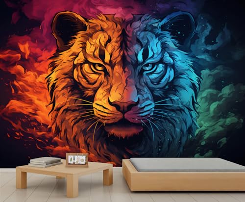 QDJKBL Fantasy Tiger Wandbild Zweifarbige Tiger Wandbilder Wildtiere Wandbild für Wohnzimmer Cartoon Tiere Wandaufkleber für Schlafzimmer Badezimmer Küche Firma 250 x 175 cm von QDJKBL
