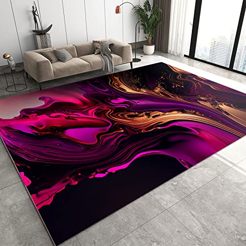 QDJKBL Fluid Art Abstrakte Teppiche, lila-roter Farbverlaufsmarmor-Texturbereichsteppich, Teppichmatte, weiche Haptik, leicht zu reinigen, auf Badematte im Schlafzimmer und Wohnzimmer auftragen von QDJKBL