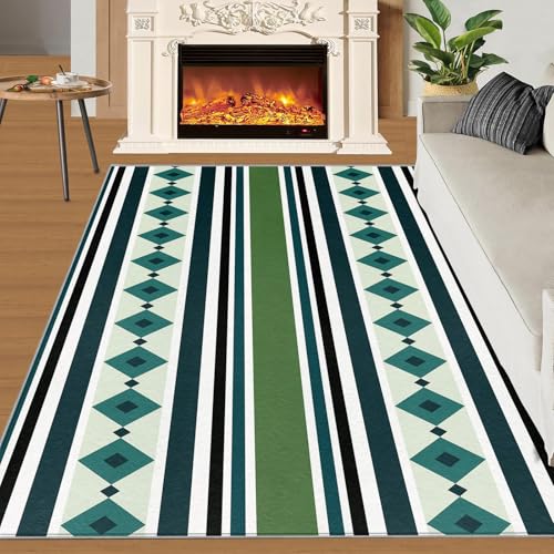 QDJKBL Geometrischer Teppich Abstrakter Marokkanischer Musterteppich Moderner Schlichter Gestreifter Viereckiger Geometrischer Teppich für Wohnzimmer Arbeitszimmer Schlafzimmer 140x200 cm von QDJKBL