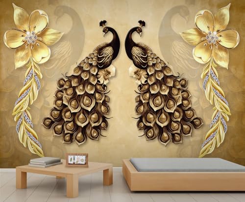 QDJKBL Goldenes Pfauen-Wandbild, leichte, luxuriöse florale Wandbilder, nordische Retro-Blumen-Wandtapete, 3D-Tier-Wandbilder für Schlafzimmer, Badezimmer, Küche, Esszimmer 100 x 70 cm QDJKBL Goldenes Pfauen-Wandbild, leichte, luxuriöse florale Wandbilder, nordische Retro-Blumen-Wandtapete, 3D-Tier-Wandbilder für Schlafzimmer, Badezimmer, Küche, Esszimmer 100 x 70 cm von QDJKBL