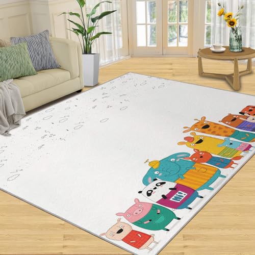 QDJKBL Kinderteppich Cartoon Niedliche Tierteppiche Cartoon Wildtierteppich Kinderzimmerteppich Bequeme Fußmatte für Wohnzimmer Nachttisch 60x140 cm von QDJKBL