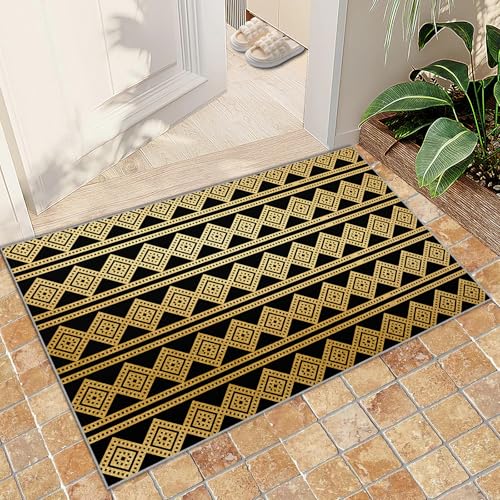 QDJKBL Luxuriöser Schwarz-Goldener Teppich Im Bohemian-Retro-Stil Fußmatte Mit Schwarzen Punkten Und Geometrischen Streifen Rutschfester 3D-Teppich für Wohnzimmer Schlafzimmer Und Küche 60x120 cm QDJKBL Luxuriöser Schwarz-Goldener Teppich Im Bohemian-Retro-Stil Fußmatte Mit Schwarzen Punkten Und Geometrischen Streifen Rutschfester 3D-Teppich für Wohnzimmer Schlafzimmer Und Küche 60x120 cm von QDJKBL