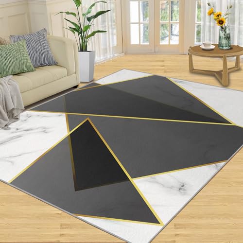 QDJKBL Schwarz-Weißer Marmor-Teppich Einfache Teppiche Mit Marmorstruktur Dreiecksdruck Geometrischer Teppich Rutschfester Läuferteppich für Wohnzimmer Innen-Badematte 140x200 cm QDJKBL Schwarz-Weißer Marmor-Teppich Einfache Teppiche Mit Marmorstruktur Dreiecksdruck Geometrischer Teppich Rutschfester Läuferteppich für Wohnzimmer Innen-Badematte 140x200 cm von QDJKBL