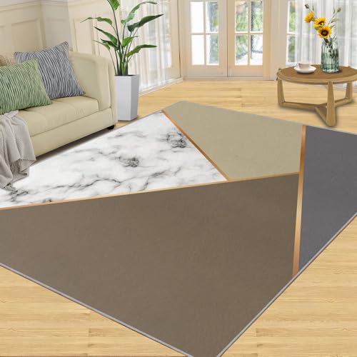 QDJKBL Teppich Mit Abstrakter Marmorstruktur Vergoldeter Streifengeometrie Moderner Einfacher Teppich rutschfest Maschinenwaschbar für Wohnzimmer Fußmatten Veranda 160x200 cm von QDJKBL