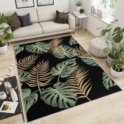 QDJKBL Teppich Mit Smaragdgrünen Blättern Schwarzer Teppich Mit Tropischen Pflanzen Moderner Schlafzimmerteppich Mit Palmenblättern Rutschfester Innenteppich für Wohnzimmer Badematte Flure 70x120 cm QDJKBL Teppich Mit Smaragdgrünen Blättern Schwarzer Teppich Mit Tropischen Pflanzen Moderner Schlafzimmerteppich Mit Palmenblättern Rutschfester Innenteppich für Wohnzimmer Badematte Flure 70x120 cm von QDJKBL