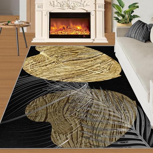 QDJKBL Teppiche mit tropischen Pflanzen schwarz-Goldener Palmenblatt-Teppich luxuriöser Palmenblätter-Teppiche moderner Rutschfester einfacher Teppich für Wohnzimmer Spielzimmer Café Büro 70x120 cm QDJKBL Teppiche mit tropischen Pflanzen schwarz-Goldener Palmenblatt-Teppich luxuriöser Palmenblätter-Teppiche moderner Rutschfester einfacher Teppich für Wohnzimmer Spielzimmer Café Büro 70x120 cm von QDJKBL