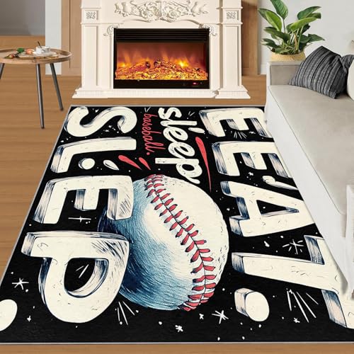QDJKBL Vintage-Baseball-Sportteppich, schwarz-weißer Baseball-Teppich für Schlafzimmer, 3D-Sportteppich, Bequeme Fußmatte für Wohnzimmer, Schlafzimmer, Küche 120x170 cm QDJKBL Vintage-Baseball-Sportteppich, schwarz-weißer Baseball-Teppich für Schlafzimmer, 3D-Sportteppich, Bequeme Fußmatte für Wohnzimmer, Schlafzimmer, Küche 120x170 cm von QDJKBL