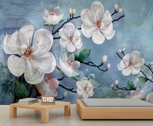 QDJKBL Vintage-Blumenwandbilder, Magnolienblumen-Wandbild, abstrakte weiße Blumen-Wandtapete, Relief-Blumen-Schlafzimmer-Tapete, Dekor für Wohnzimmer, Kinderzimmer 365 x 254 cm QDJKBL Vintage-Blumenwandbilder, Magnolienblumen-Wandbild, abstrakte weiße Blumen-Wandtapete, Relief-Blumen-Schlafzimmer-Tapete, Dekor für Wohnzimmer, Kinderzimmer 365 x 254 cm von QDJKBL