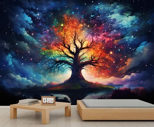QDJKBL Wandbild mit Sternenbaum, großes Aquarell-Baum-Wandbild, Fantasy-Magiepflanzen-Wandbilder, helle Farbe, 3D-Wandtapete für Wohnzimmer, Schlafzimmer, Heimdekoration 300 x 210 cm QDJKBL Wandbild mit Sternenbaum, großes Aquarell-Baum-Wandbild, Fantasy-Magiepflanzen-Wandbilder, helle Farbe, 3D-Wandtapete für Wohnzimmer, Schlafzimmer, Heimdekoration 300 x 210 cm von QDJKBL