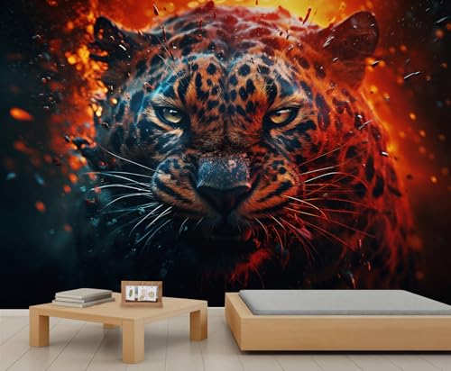QDJKBL Wandbild mit feurigem Leopardenmuster, Wandbild mit wilden Tieren für Wohnzimmer, Wandbilder mit wildem Tiger für Schlafzimmer, Wandbilder für Kinder für die TV-Hintergrundwand 350 x 256 cm QDJKBL Wandbild mit feurigem Leopardenmuster, Wandbild mit wilden Tieren für Wohnzimmer, Wandbilder mit wildem Tiger für Schlafzimmer, Wandbilder für Kinder für die TV-Hintergrundwand 350 x 256 cm von QDJKBL
