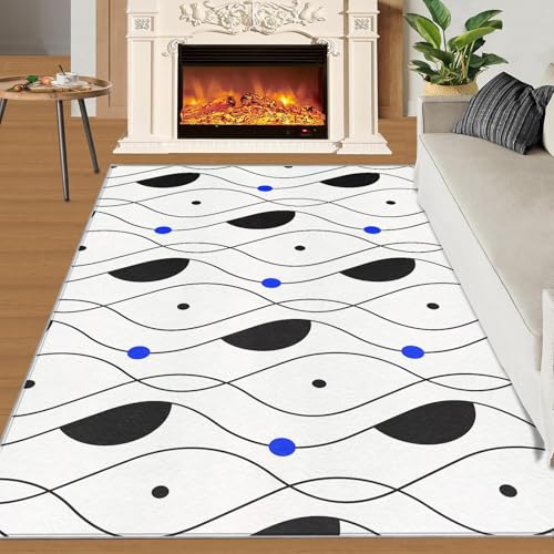 QDJKBL Wellenförmige Gestreifte Teppiche Gepunkteter Teppich Moderner Minimalistischer Geometrischer Teppich für Wohnzimmer Faltbare Küchenmatte für Schlafzimmer Fußmatten Veranda Hotels 160x220 cm von QDJKBL