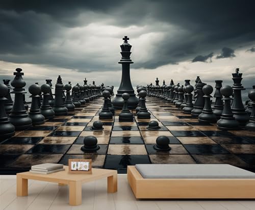 Schachbrett-Wandbild, schwarzes Schach-Tapeten-Wandbild, schwarz-weißes Schachbrett-Wandtattoo, Unwetter-Spielbrett-Wandbilder für Schlafzimmer, Badezimmer, nicht abziehen und aufkleben 250 x 175 cm von QDJKBL