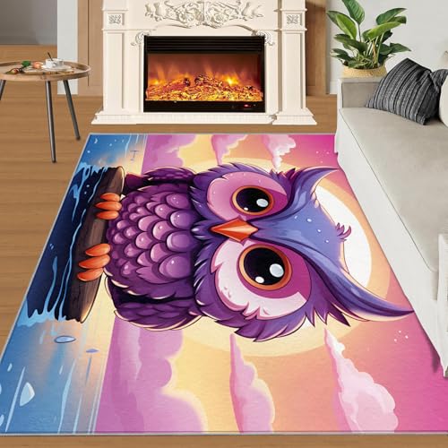 Teppich mit Cartoon-Eule lila Eulenteppich mit großen Augen Sonnenuntergang Meerestiere Teppiche süßer Tierteppich für Kinder weicher feiner flauschiger Teppich für Wohnzimmer Spielzimmer 100x150 cm Teppich mit Cartoon-Eule lila Eulenteppich mit großen Augen Sonnenuntergang Meerestiere Teppiche süßer Tierteppich für Kinder weicher feiner flauschiger Teppich für Wohnzimmer Spielzimmer 100x150 cm von QDJKBL