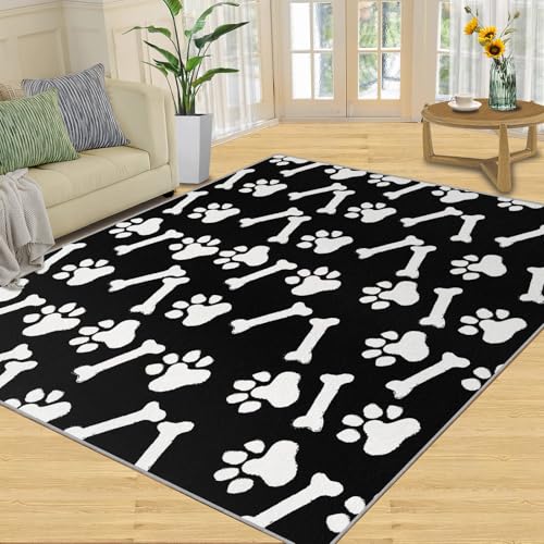 Teppiche mit Fußabdrücken von Haustieren Teppich mit Pfotenknochen weißer Teppich mit Tierpfotenabdruck Kinderzimmerteppich kurzer faltbarer Samtteppich für Wohnzimmer Fußmatten Veranda 180x220 cm von QDJKBL