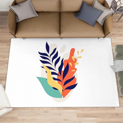 Teppiche mit Palmblättern abstrakter botanischer Teppich bunter Blätterteppich europäischer mittelalterlicher Teppich weiß einfache waschbare Teppiche für Schlafzimmer Küche Esszimmer 140x200 cm von QDJKBL