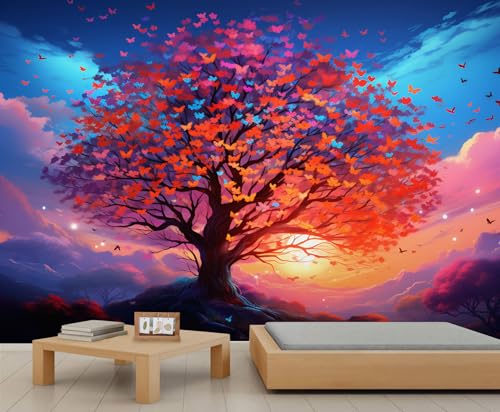 Wandbild mit Schmetterlingsbaum farbenfrohes Fantasy-Baum-Wandbild Herbstwald-Wandbilder Fantasy-Sonnenuntergang-Wald-Wandbilder Tapete für Wohnzimmer Schlafzimmer nicht abziehenaufkleben 200 x 140 cm Wandbild mit Schmetterlingsbaum farbenfrohes Fantasy-Baum-Wandbild Herbstwald-Wandbilder Fantasy-Sonnenuntergang-Wald-Wandbilder Tapete für Wohnzimmer Schlafzimmer nicht abziehenaufkleben 200 x 140 cm von QDJKBL