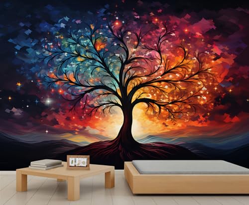 Wandbilder mit großen Bäumen farbenfrohe sternenbeleuchtete Bäume leuchtende Blätter große Pflanzen Wandtapete verzauberte Wald-Wandbilde großes Wandtattoo für Schlafzimmer nicht abziehen 150 x 100 cm von QDJKBL