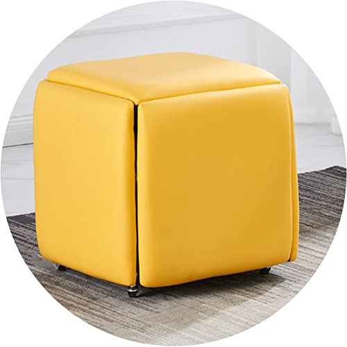 QDRAGVOI Magic Cube Hocker, multifunktionaler quadratischer Ottomane mit PU-Ledersitz und drehbaren Rädern, Moderne Home-Sofa-Kombination, 5-in-1-Aufbewahrungshocker, Gelb von QDRAGVOI