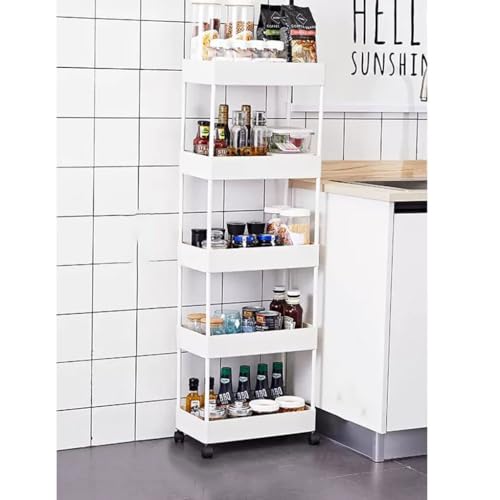 QDZC Metall-Küchen-Aufbewahrungsnutzwagen mit Rädern, abnehmbare Kunststoff-Obst- und Gemüsekörbe, Aufbewahrungsregale, mobiler Wagen, Servierwagen, Organizer für Büro White von QDZC