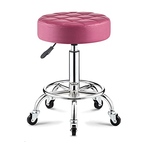 QDZC Rund Rollhocker Höhenverstellbar,PU-Leder Drehbar Rund Rollen Bürohocker Drehhocker Arbeitshocker Hocker Für Spa Zeichnung Salon Arbeit Büro Friseurstuhl Werkstattho red von QDZC