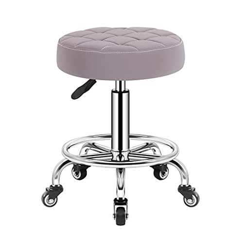 QDZC Rund Rollhocker Höhenverstellbar,PU-Leder Drehbar Rund Rollen Bürohocker Drehhocker Arbeitshocker Hocker für Spa Zeichnung Salon Arbeit Büro friseurstuhl werkstattho B von QDZC